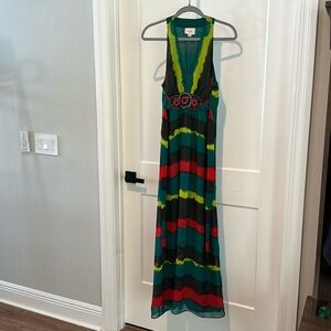 Like New ECI New York Long Maxi Beaded Halter Dress with Belt Size 6